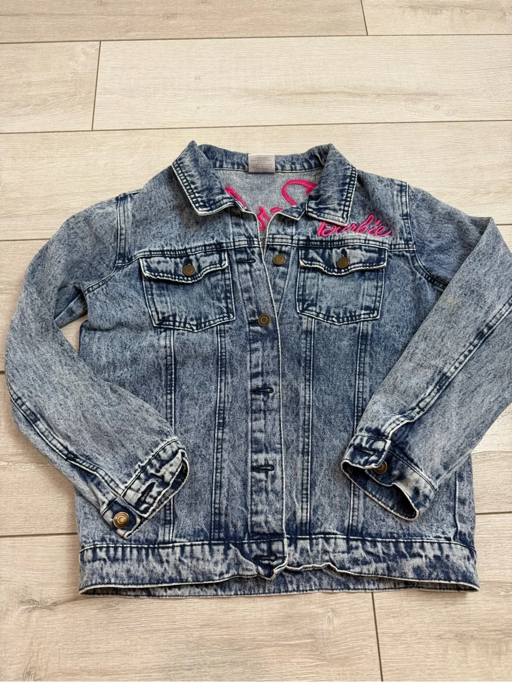 Barbie Denim Jacket Kids XL Embroidered Logo Blue Jean Jacket Youth XL